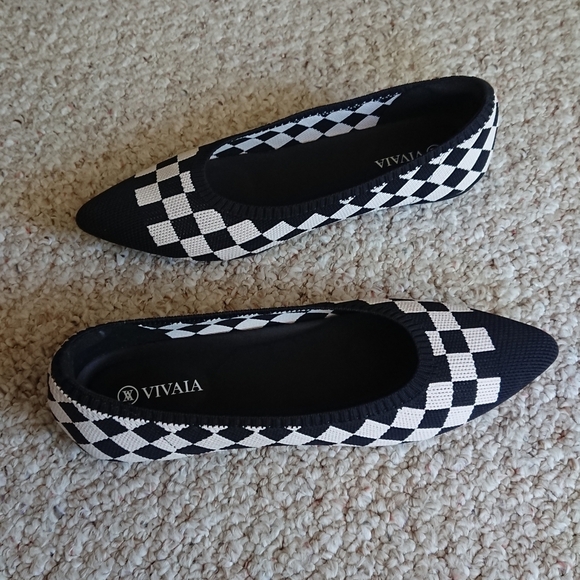 VIVAIA Pointed-Toe Ballet Flats Aria 5° Stretch Knit Checkered Flats size 7.5 - Picture 7 of 15
